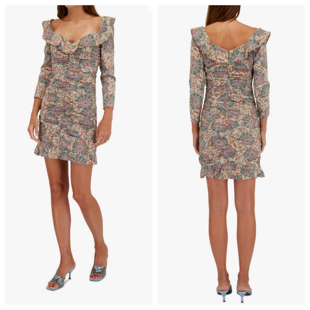 Veronica Beard Lozano Ruched Stretch Silk Printed Mini Dress Size 6 NWT